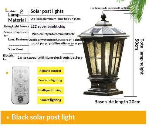 Solar European Pillar Light - Outdoor Gate & Fence Column Lamp