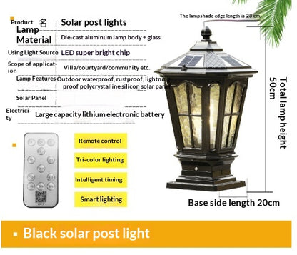 Solar European Pillar Light - Outdoor Gate & Fence Column Lamp