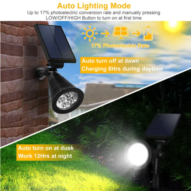 Solar Spotlights 2-Pack - Outdoor Waterproof Landscape Uplights
