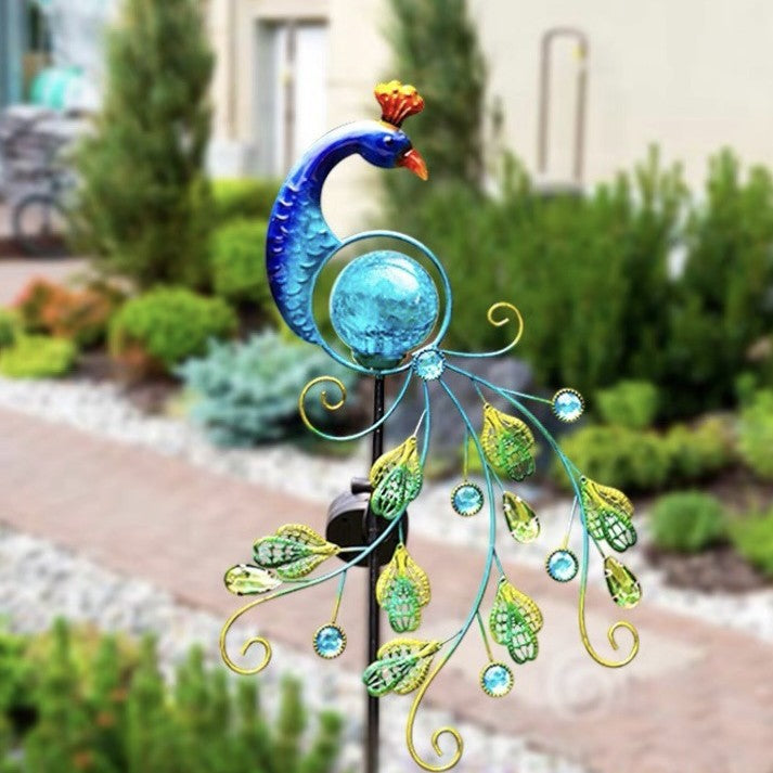 Metal Peacock Solar Garden Lamp - Decorative Outdoor Sun Light