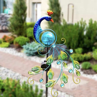 Metal Peacock Solar Garden Lamp - Decorative Outdoor Sun Light
