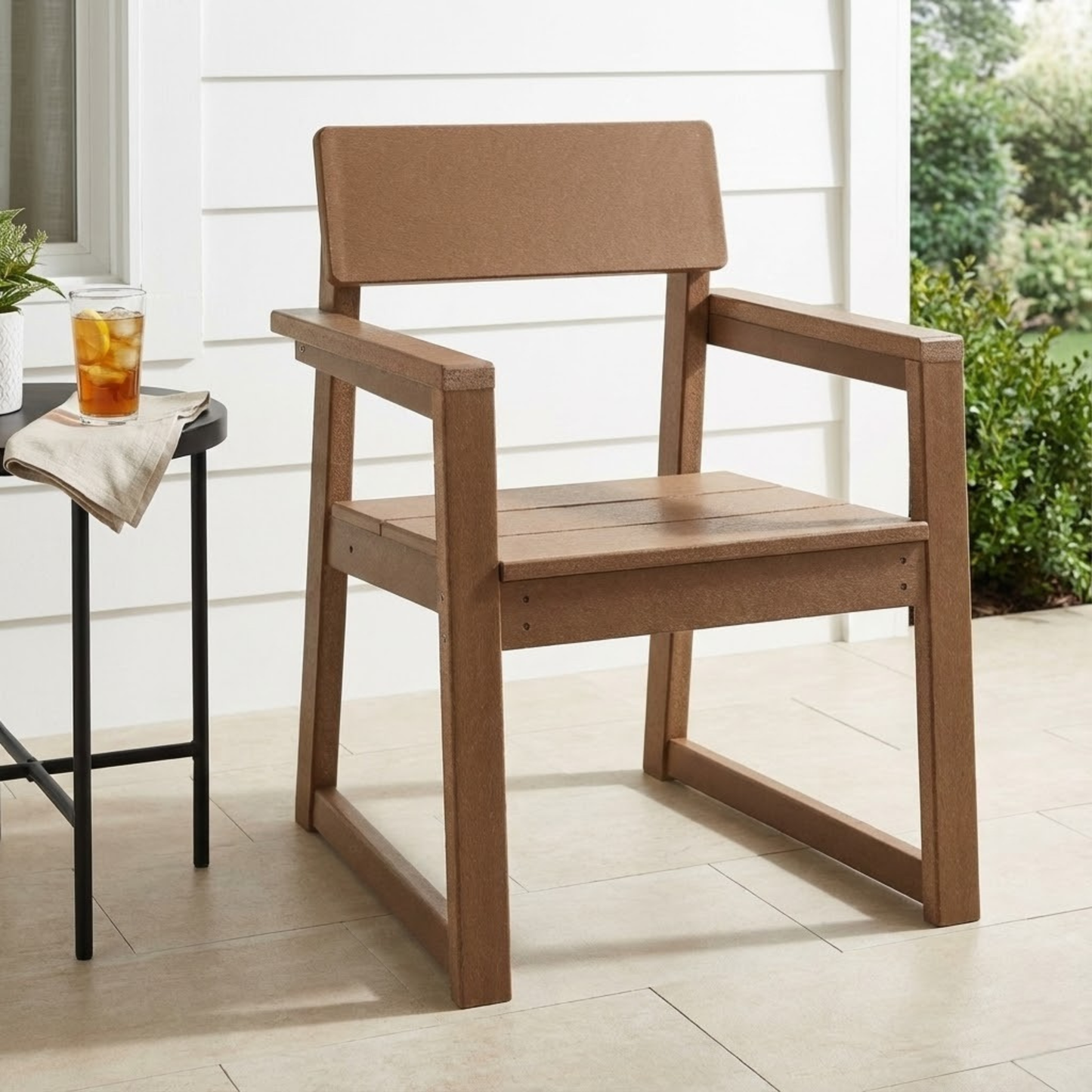 HDPE Outdoor Dining Armchair - All-Weather Patio Chair with Backrest