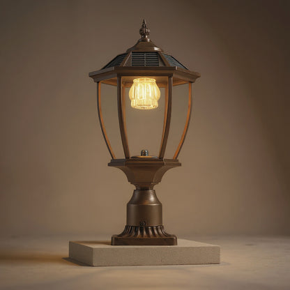 Solar Outdoor Lantern 20in - Vintage Golden Garden Post Light