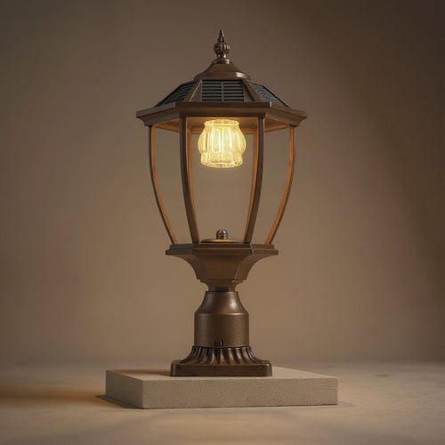 Solar Outdoor Lantern 20in - Vintage Golden Garden Post Light