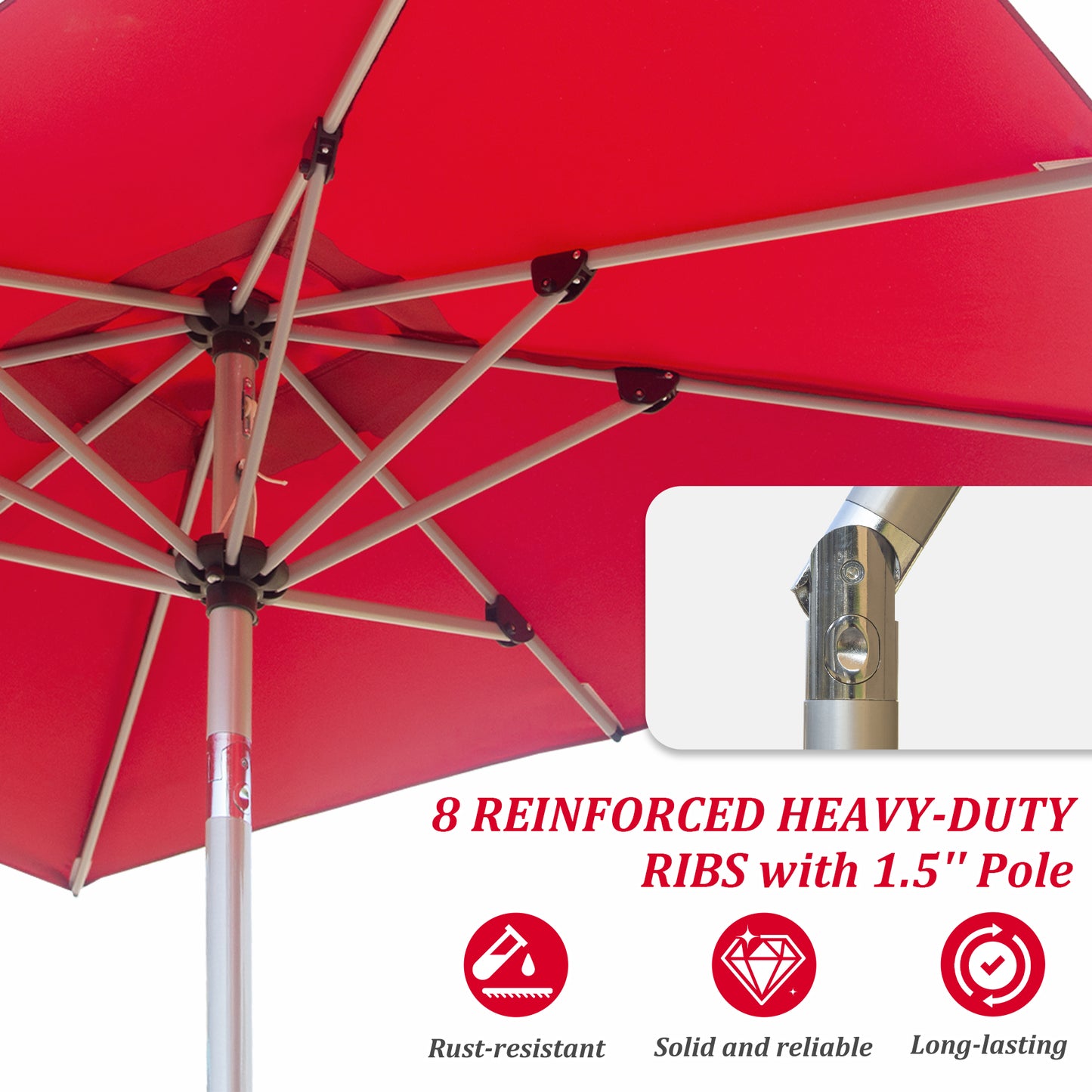 Rectangular Patio Umbrella - Crank Lift & Tilt, Brick Red
