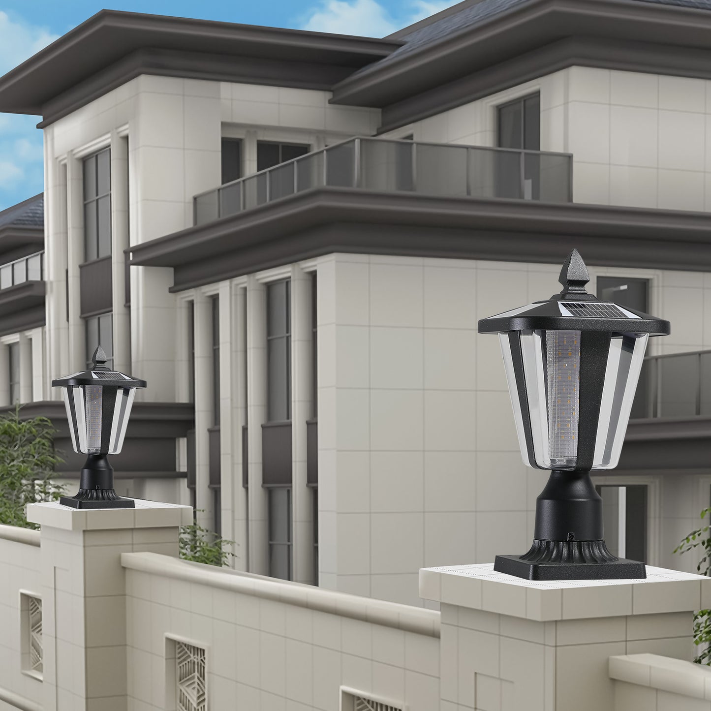 Solar Lantern 15in - Modern Outdoor LED Garden Post Light