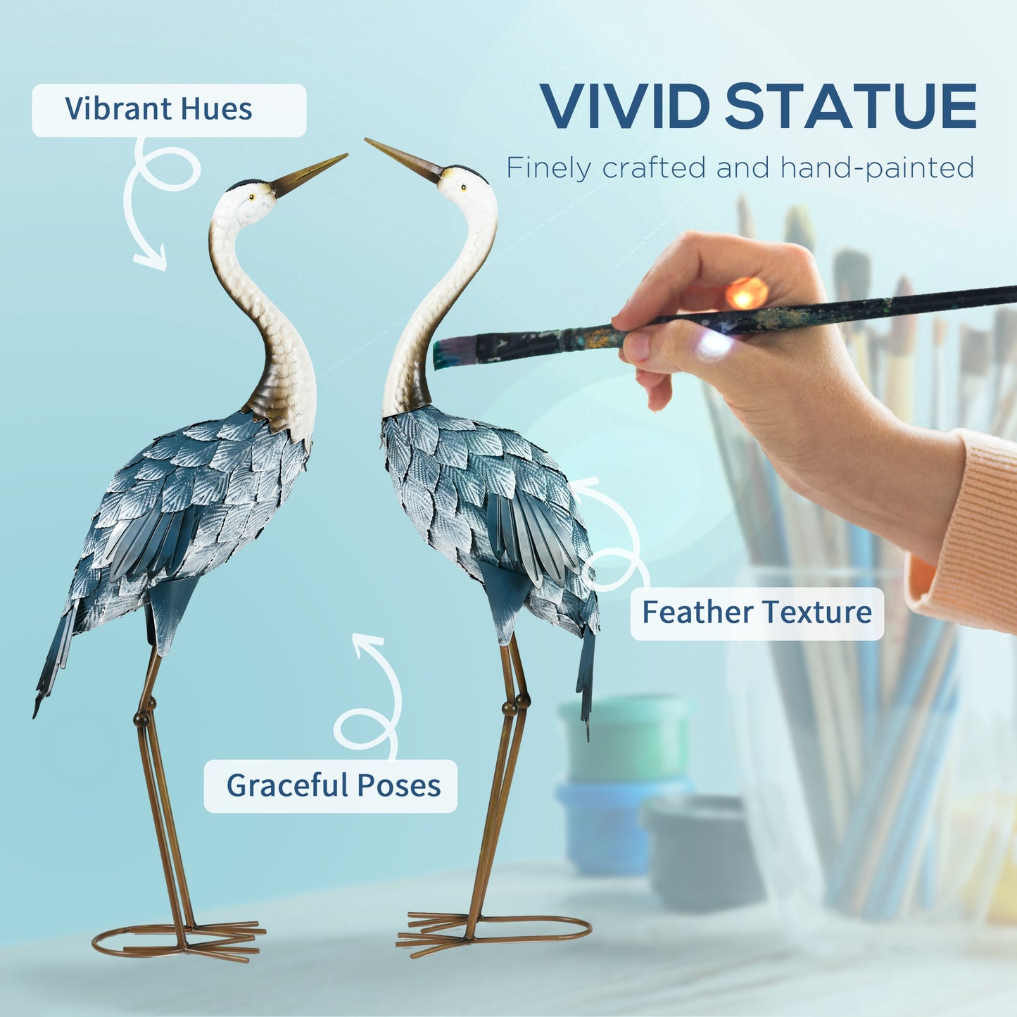 Crane Garden Statue Pair - 28.5in & 29in Metal Bird Sculptures
