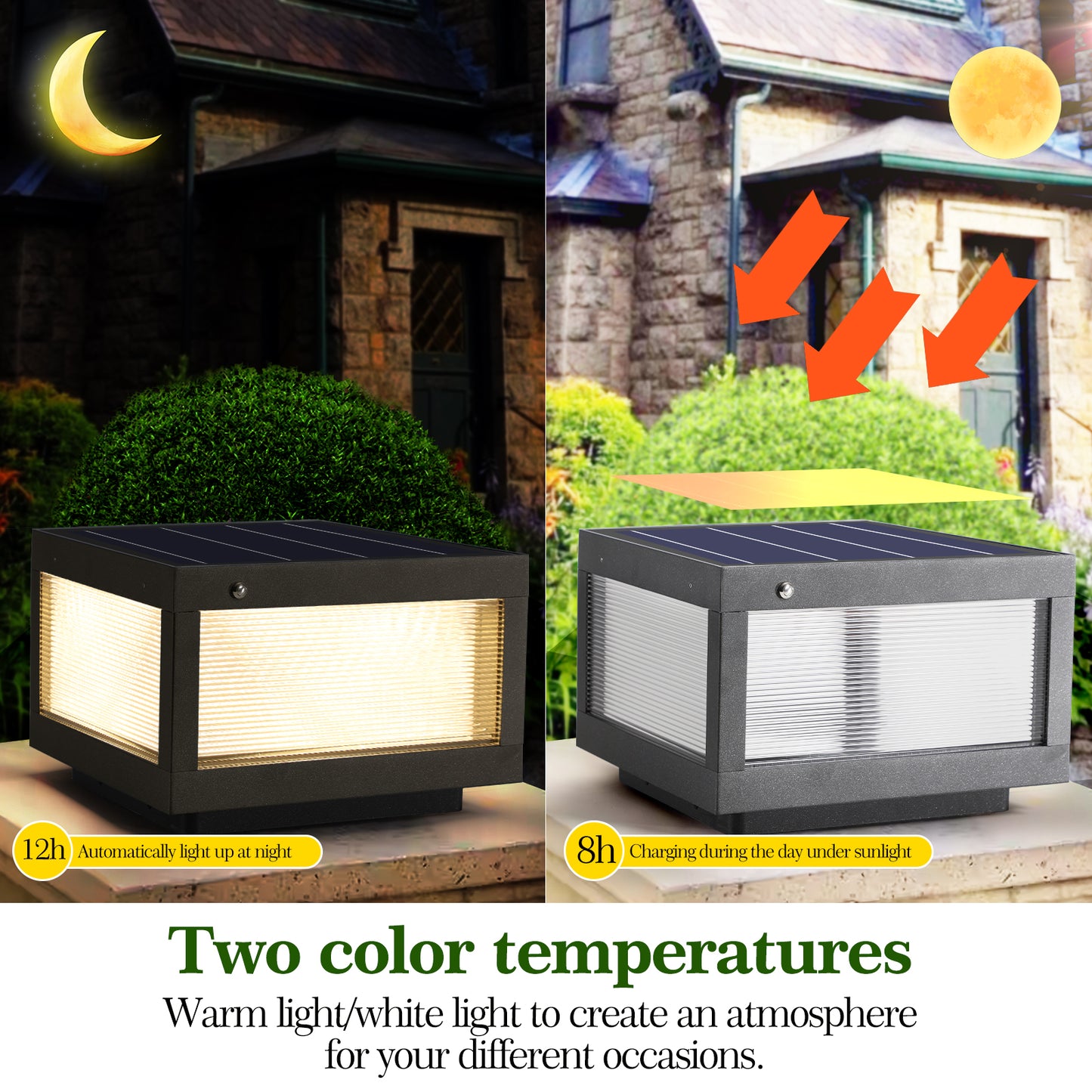 Solar LED Post Cap Light - Black, Outdoor Fence & Deck Lighting