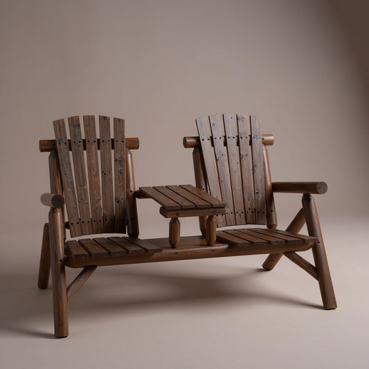 Adirondack Patio Chair Bench with Center Coffee Table - Fir Wood