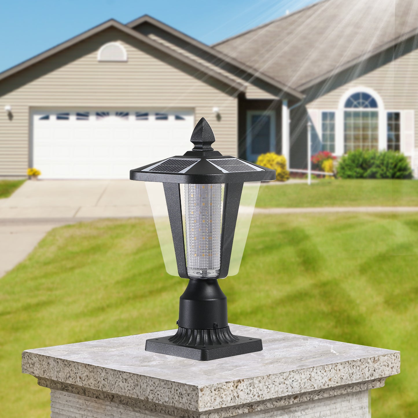 Solar Lantern 15in - Modern Outdoor LED Garden Post Light
