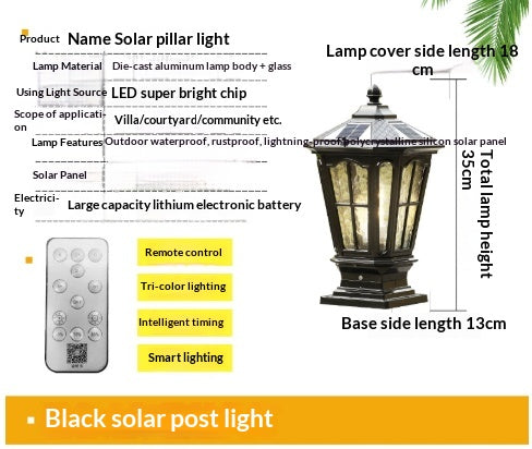Solar European Pillar Light - Outdoor Gate & Fence Column Lamp