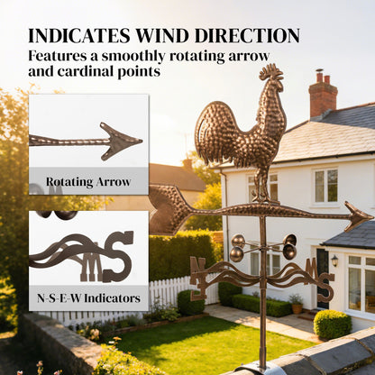 Metal Rooster Weathervane - Roof-Mount Wind Direction Indicator