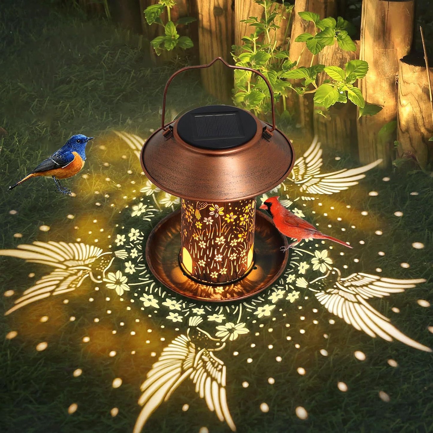 Solar Iron Bird Feeder Lamp - Waterproof Outdoor Garden Art