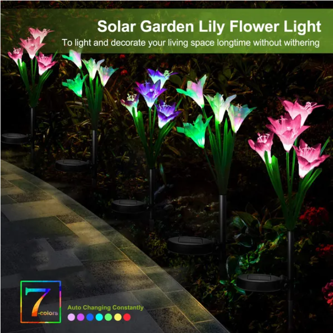 Solar Lily Flower Garden Lights - Decorative LED Outdoor Accents