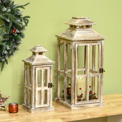 Rustic Wooden Lantern - Large Decorative Indoor/Outdoor Candle Holder
