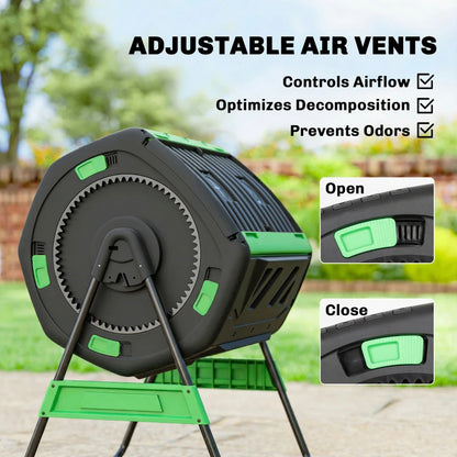 53 Gallon Dual-Chamber Compost Tumbler - Outdoor Rotating Composter
