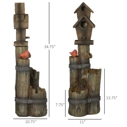 Cascading Bird Bath Fountain with Birdhouse - Garden Waterfall