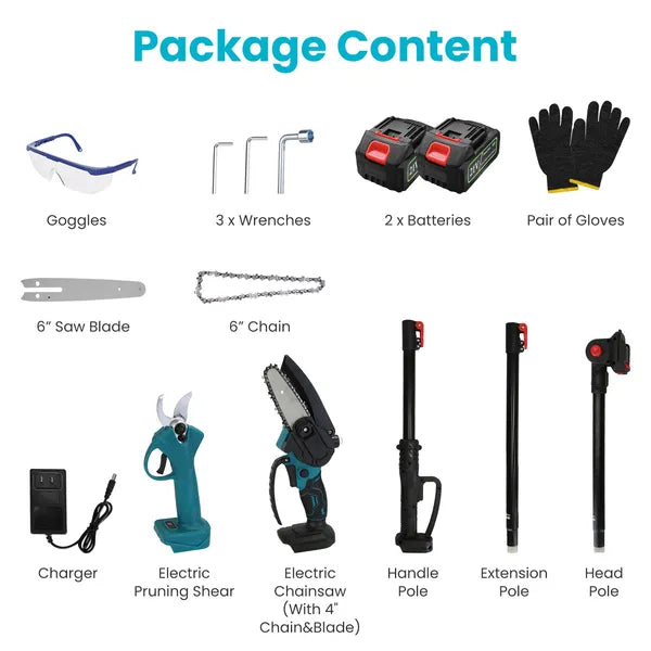 4-in-1 Cordless Pruning Shears & Chainsaw - 5.5ft Extension Pole