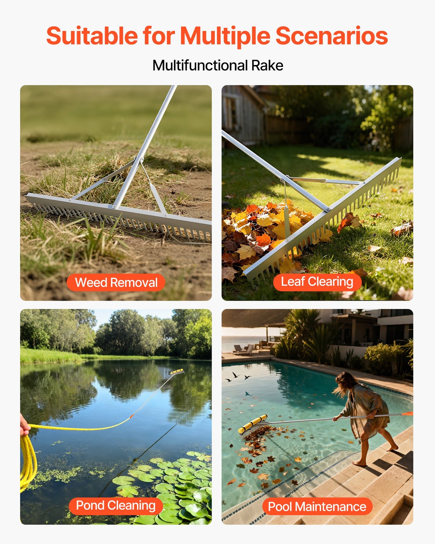 Heavy-Duty Landscape Rake - 36in Head, 102in Aluminum Handle