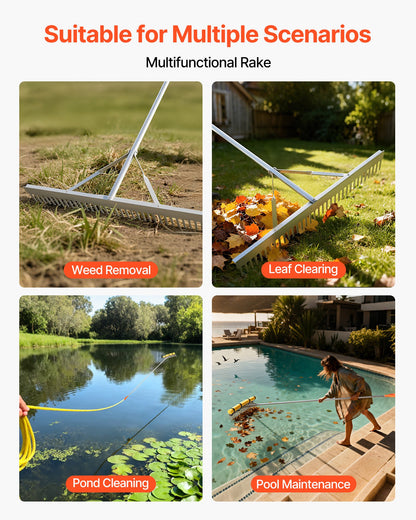 Heavy-Duty Landscape Rake - 36in Head, 102in Aluminum Handle