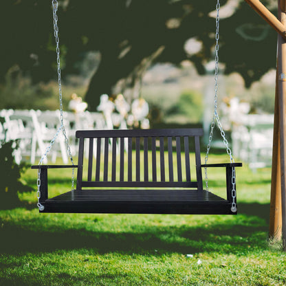 Wooden Porch Swing Bench with Armrests - Hanging Chains Included